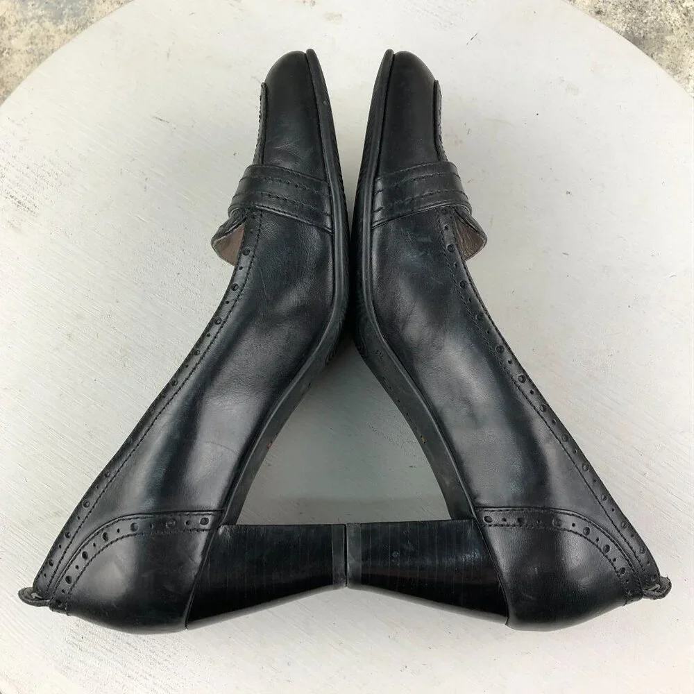 Ecco Women's EU 39 (US 8-8.5) Helena  Black Leather Buckle High Heel Pumps